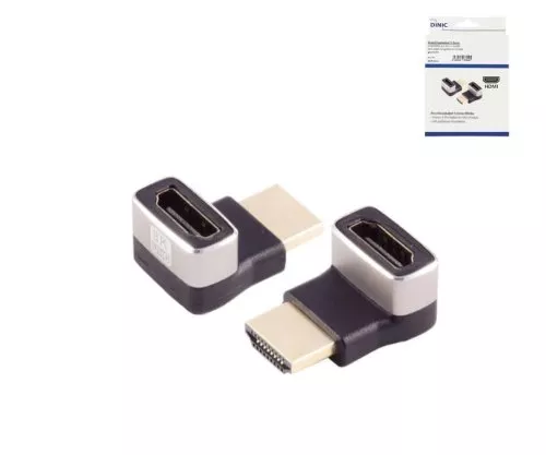 DINIC HDMI-A adapter, 90° angle top, 8K, metal HDMI-A socket to plug, 8K 60Hz / 4K 120Hz, DINIC box with Euro hole